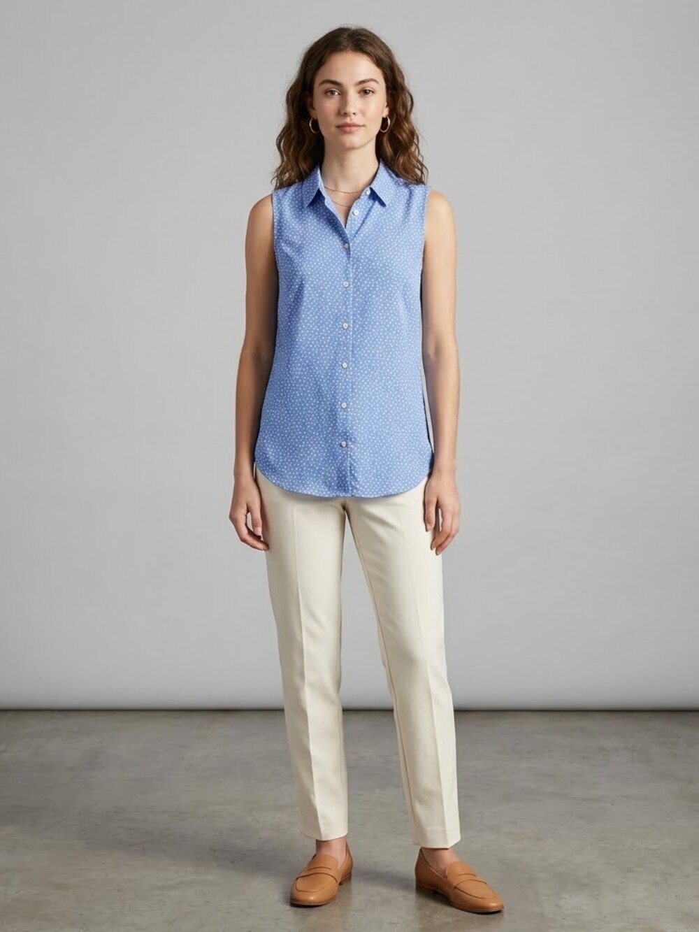 Banana Republic Blue White Micro Dot Sleeveless Button Down Blouse Shirt Size S
